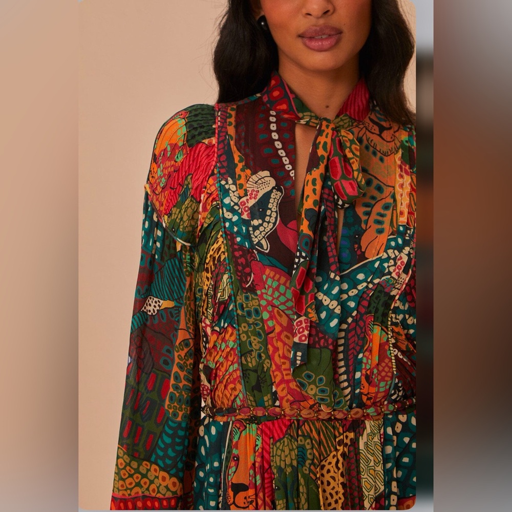 Farm Rio Fauna Mix Multicolor V Neckline Maxi Dress - Picture 4 of 11